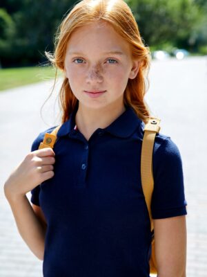 S/S Girls Picot Collar Interlock Polo Shirt