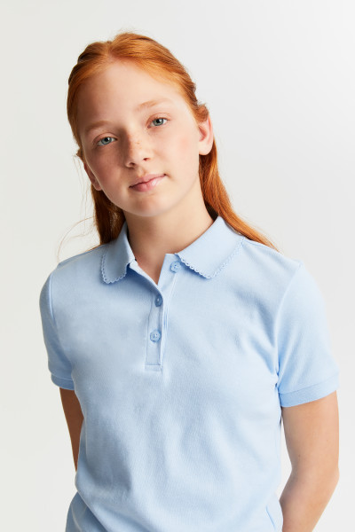 S/S Girls Picot Collar Interlock Polo Shirt